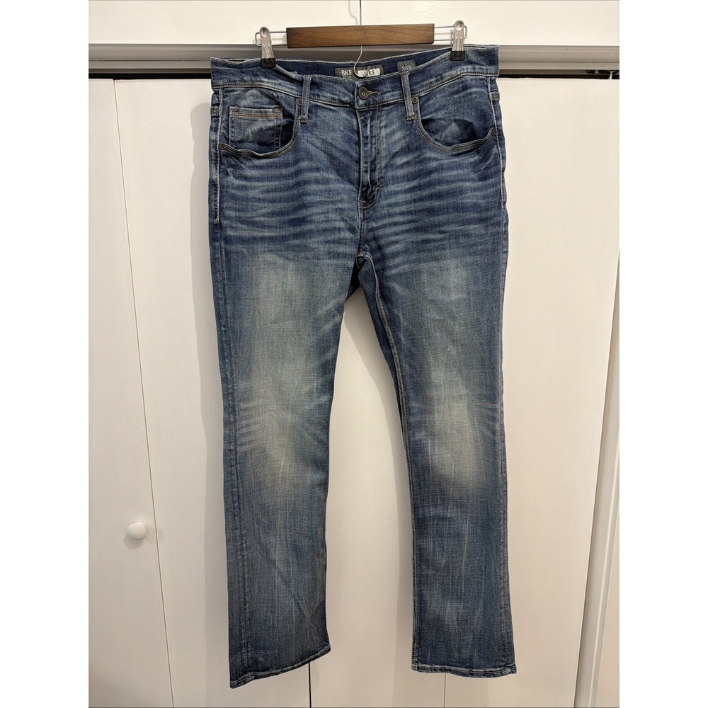 BKE Buckle Jeans Men's 36R JAKE Straight Leg Blue Denim Stretch Distressed